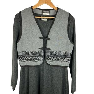 90s Byer Studio Long Dark Gray Dress Coordinating Vest Women’s 8 Modest